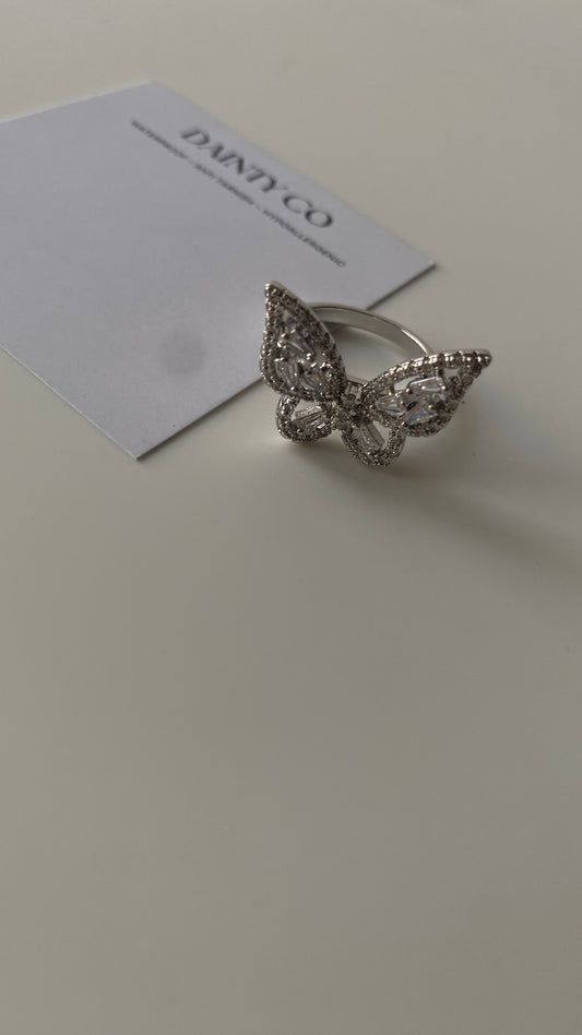 Butterfly ring silver adjustable