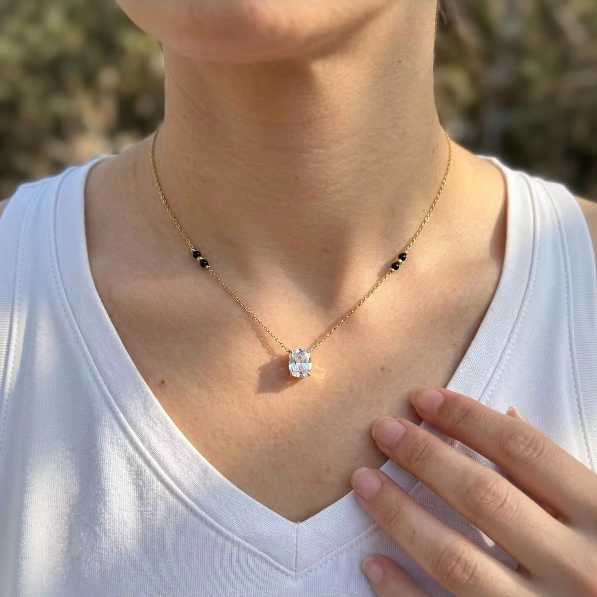 Auri black bead necklace